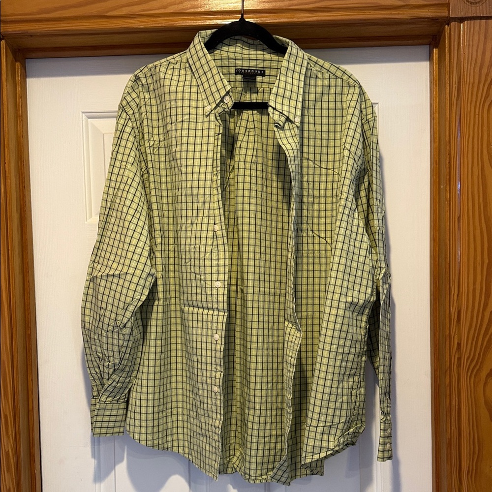 Stafford Light Green Plaid Dress Shirt
